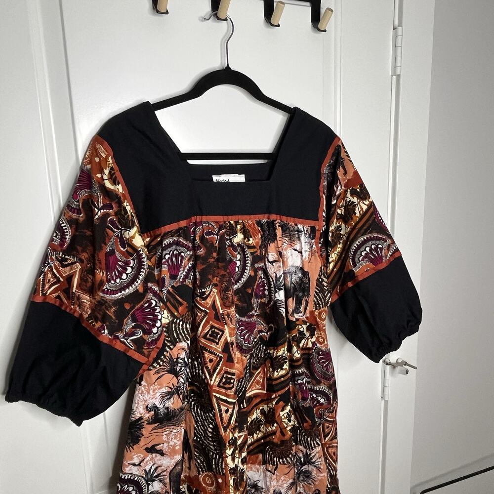 Vtg Krist Gudnason Dress Women's XL African Safari Muumuu House Dress Kaftan - Picture 7 of 7